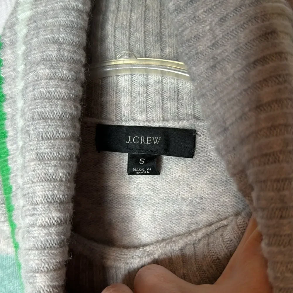 J.Crew‎ Green & Grey Stripe Merino/Alpaca Wool Turtleneck Sweater. Size Small.